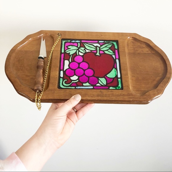 Vintage Retro Wood Foil Cheese Party Serving Tray